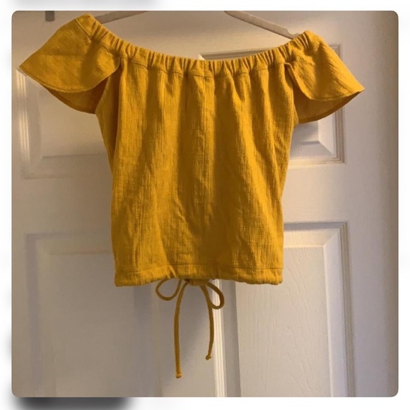 MADEWELL Off-Shoulder Button-Front Women's Top in Mustard - Picture 4 of 7